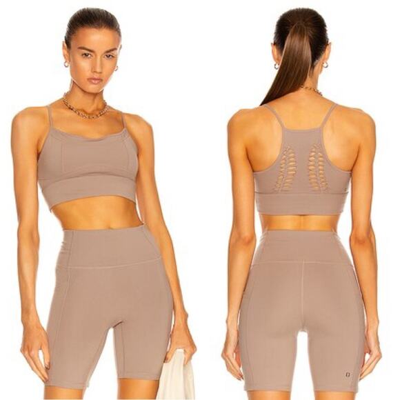 Le Ore Lucca Studio Sports Bra & Bike Shorts SET in Warm Stone Taupe Size Medium - Picture 1 of 12
